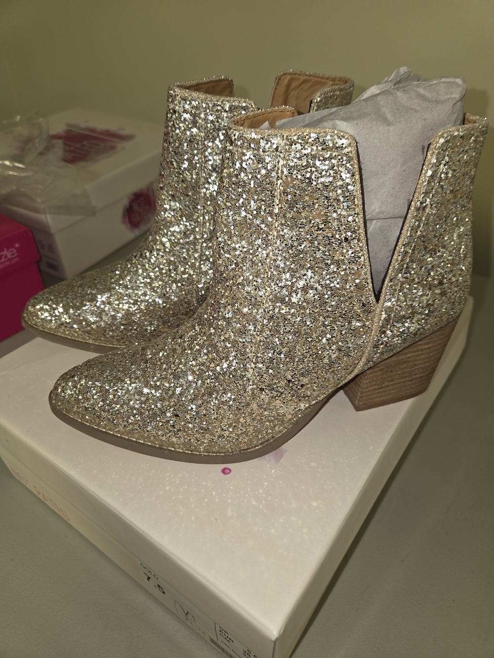 Not Rated Gold Glitter Ankle Boots - Picture 2 of 4